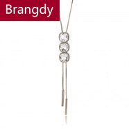 Brangdy 時尚長款項鏈毛衣鏈秋冬女裝百搭配飾掛件流蘇水晶吊墜飾品 長條-白水晶