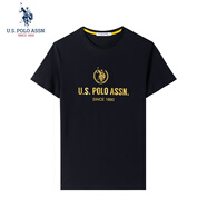 U.S. POLO ASSN.USPA男士短袖T恤青年印花T高檔純棉體恤圓領(lǐng)帶吸汗條打底上裝 藏藍(lán)色 S
