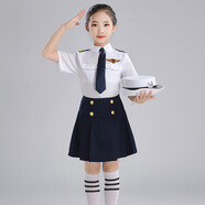 兒童大合唱學(xué)生運(yùn)動(dòng)會(huì)演出幼兒園園服男女小海軍水手制服警察軍裝 白色女(短袖+裙子) 100cm