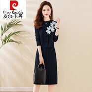 皮爾卡丹（pierre cardin）馬甲連衣裙兩件裝女2025春秋冬新款小個(gè)子洋氣長(cháng)袖針織毛衣套裝裙 黑色 XL