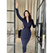 KONG LYLOFFICIAL可立滃英國lylofficial設(shè)計師品牌藍(lán)金彈力絨高端氣質(zhì)裹身裙浪姐 藏藍(lán)色 6 明星同款