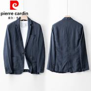 皮爾卡丹（pierre cardin）棉麻西服男夏季韓版修身中年休閑小西裝便裝亞麻西裝薄外套潮針織 藏青色 2XL (155-170)斤