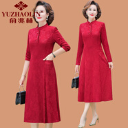 俞兆林（YUZHAOLIN）喜媽媽婚宴裝連衣裙旗袍2025新款中年女秋裝長(cháng)裙氣質(zhì)優(yōu)雅結婚喜服 大紅色 4XL (參考135-145斤)