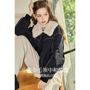 庫(kù)恩瑪維（KUHNMARVIN）韓版明線設(shè)計(jì)感長(zhǎng)袖棉服女2024冬季新款潮酷保暖棉衣外套K35163 黑色 S