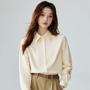 茵曼復古開(kāi)衫女裝翻領(lǐng)襯衫秋冬季薄長(cháng)袖襯衣上衣 田園杏-提花面料 S