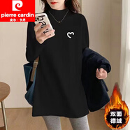 皮爾卡丹（pierre cardin）德絨半高領打底衫女中長款秋冬內(nèi)搭打底衣加絨寬松春秋外穿長T恤 034%23黒色【雙面德絨保暖】 2XL 【建議140-160斤】