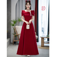 茗瑾萱酒紅色小個子結婚敬酒服新娘夏季訂婚裙法式高端晚禮服平時可穿女 酒紅色長款 XL