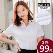 GOSERFONDO 白襯衫女短袖夏新款女裝商務(wù)襯衣白領(lǐng)職業(yè)裝團購工作服面試正裝V 白色斜紋V領(lǐng) 39 /2XL(120-130斤)