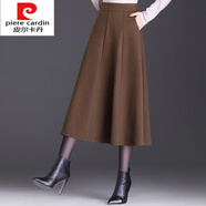 皮爾卡丹（pierre cardin）針織毛呢a字裙半身裙女秋冬2025新款高腰顯瘦中長款大擺百褶長裙 焦糖咖色 80cm M 腰圍2尺/適合90-100斤