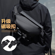 晴熙斜挎包男士騎行包潮牌單肩包多功能機(jī)車機(jī)能包胸包磁吸背包郵差包 黑色皮膜磁吸扣版