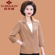 俞兆林（YUZHAOLIN）中年媽媽春裝外套短款?yuàn)A克洋氣中老年女裝春秋時(shí)尚小西裝薄款上衣 駝色 XL (參考90-105斤)