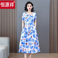 恒源祥夏裝棉綢連衣裙女夏外穿年輕款中年人造棉時(shí)尚碎花裙子夏季小 9 XXL 建議105-120斤