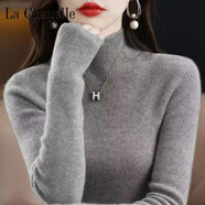 拉夏貝爾（La Chapelle）秋冬半高領(lǐng)毛衣寬松純色打底線衣洋氣保溫針織衫女 純100自動發(fā)熱中花灰 純100自動發(fā)熱M