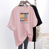 歐妤短袖t恤女夏季韓版學(xué)生中長(cháng)款寬松休閑上衣打底衫女 B099粉色四小熊 XL建議110-120斤