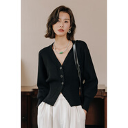 彌古黑色v領(lǐng)上衣女小眾設計感長(cháng)袖針織衫短款慵懶毛 開(kāi)口長(cháng)衫 開(kāi)口長(cháng)衫 均碼