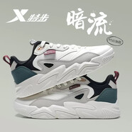 特步（XTEP）特步皮面男鞋潮流板鞋時尚休閑鞋子復古厚底老爹鞋男 帆白/淺麻灰/黑 39
