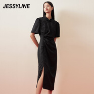 JESSYLINE杰茜萊2024夏季新款黑色新中式收腰顯瘦氣質(zhì)短袖連衣裙 商場同款 黑色 XS/155