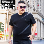 圣彼威朗（SANPIVIRON）潮牌大碼短袖男肥佬胖人特大號(hào)時(shí)尚V領(lǐng)寬松顯瘦汗衫涼感T恤衫195 TX173黑色 3XL(190-210斤)