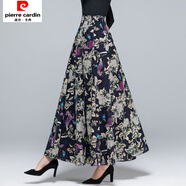 皮爾卡丹春夏棉麻半身裙長裙女2025新款高腰復古大擺碎花亞麻長裙大碼舞裙 百花盛開 棉麻長裙 M