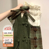 秋水月色伊人秋季套裝女學(xué)生裙裝復森系毛呢拼接格子連衣裙2024新款收腰裙毛衣 綠色裙子毛衣兩件套 S關(guān)注店鋪小禮物
