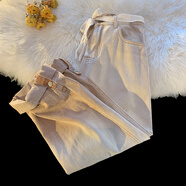 QGF 闊腿牛仔褲女新款漸變扎染oversize寬松直筒潮牌ins休閑卷邊褲子 棕色 M