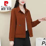 皮爾卡丹（pierre cardin）短款休閑春秋夾克外套女2023秋裝新款大號寬松減齡上衣 焦糖色  帶里布 XL 105-118斤