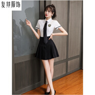 復邦 技師工作服氣質(zhì)彈力女春季新款襯衣職業(yè)裝足浴足療桑拿按摩工衣 白色上衣+黑色裙 XL(體重110-125斤)