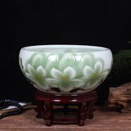 瑾睿茗瓷景德鎮(zhèn)陶瓷魚缸大號(hào)養(yǎng)金魚缸睡蓮盆荷花缸碗蓮缸烏龜缸盆客廳 玉蘭大號(hào)42cm送6