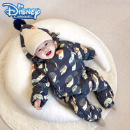 迪士尼（Disney）嬰兒連體羽絨服新生兒冬季外出抱衣男女寶寶冬裝衣服保暖加厚爬服 藏青房子 +手腳套 100cm