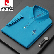 皮爾卡丹高檔短袖T恤男高端純棉POLO保羅衫翻領(lǐng)夏季綠色中年冰感男士體恤 天藍(lán) 2XL 185