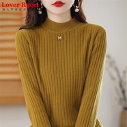 LOVER RUCCI100%純棉半高領毛衣女新款2025年秋冬長袖針織衫內搭打底衫 芥黃 2XL