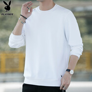 花花公子（PLAYBOY）長袖t恤男士春秋季新款潮流圓領(lǐng)寬松百搭衛(wèi)衣男簡約上衣打底衫男 SYHH6029WY 白色 L 170