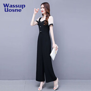 尚簡(jiǎn)紛 長(cháng)袖雪紡闊腿連體褲套裝女2025春夏新款高腰背帶褲顯瘦時(shí)髦連衣 4694杏色連體褲 M 建議【80-100斤】