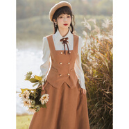 AJLAJK小洋裝民國風(fēng)女裝學(xué)院英倫風(fēng)連衣裙子留洋千金大小姐套裝復古秋季 三件套(馬甲+半身裙+襯衣)A款 M