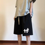嘉曄夏季短褲男寬松5分休閑胖哥運(yùn)動(dòng)潮牌彈力加肥加大碼胖子五分褲子 K56黑色【 三十字】 3XL 【140-160斤】