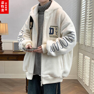 梵洛幽羊羔毛加絨加厚棉服男秋冬季情侶棉衣寬松潮流學(xué)生外套男潮牌棉襖 992米白色 XL