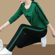 俞兆林（YUZHAOLIN）媽媽裝中年休閑運動(dòng)服套裝女棉媽媽秋裝40歲50中老年休閑兩件套 綠色(兩件套) M [85-95斤]