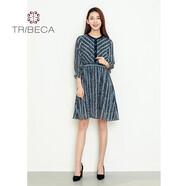 TRIBECA/翠貝卡 商場(chǎng)同款圓點(diǎn)條紋淑女修身連衣裙 蘭色 M