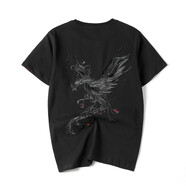 簡(jiǎn)拓 2022夏季新品薄款中國(guó)風(fēng)刺繡仙鶴純棉短袖T恤 學(xué)生情侶裝體恤男大碼半袖衫 2810黑色 2XL碼(160-175斤)