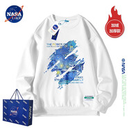 NASA LIKE官方潮牌衛(wèi)衣男春秋季潮流印花圓領(lǐng)長袖t恤男士落肩袖上衣打底衫 白色 加厚款 加絨 XL（建議110-125斤）