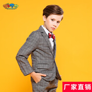 蘿卜唄唄兒童禮服男灰色西裝小孩演出走秀晚禮服鋼琴表演服高貴帥氣套裝春秋西裝燕尾服夏季 灰色四件套（外套+馬甲+褲子+襯衫）配領(lǐng)結 130cm建議體重43-50斤