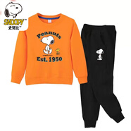 史努比 SNOOPY童裝兒童套裝春秋純棉男女童衛(wèi)衣兩件套寶寶運(yùn)動(dòng)褲潮款 橙色衛(wèi)衣/黑褲-1950 100
