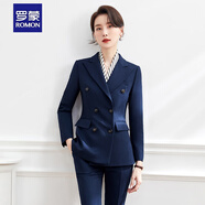 羅蒙職業(yè)裝氣質(zhì)女神范套裝時(shí)尚西裝正裝女韓版面試工裝春秋冬厚工作服 深藏青西裝外套+褲子 XL