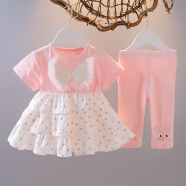 益淘婴儿童装女童夏季套装1-3岁夏装2公主裙女宝宝夏天衣服时髦两件套 粉红色 73cm