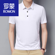 羅蒙（ROMON）男裝仿桑蠶絲短袖男士中老年真絲質(zhì)感T恤爸爸裝翻領(lǐng)冰絲T帥氣 7707純色白色 175/XL建議130-155斤