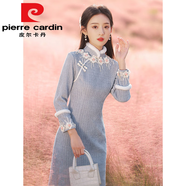 皮爾卡丹（pierre cardin）旗袍女2025秋冬新款冬款年年輕款長袖加厚時尚改良冬裝連衣裙冬季 雪絨花 S