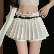 妙奕嘉百褶裙女短裙白色黑色jk制服裙子半身裙2024夏季百褶半裙小個(gè)子 花邊腰百褶裙褲+腰帶【白】 M