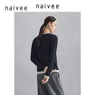 納薇（naivee）商場同款春夏新款圓領(lǐng)毛衣寬松假兩件針織衫拼接上衣女 黑色 155/80A/S