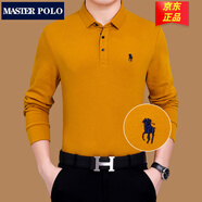 MASTER POLO保羅t恤官方品牌奢侈純棉POLO衫男長(cháng)袖秋季商務(wù)休閑刺繡馬球體恤 黃色8855 XL
