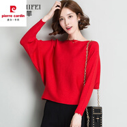 皮爾卡丹（pierre cardin）篇幅衫女上衣春秋裝2024新款韓版百搭寬松蝙蝠袖一字領(lǐng)針織衫毛衣 大紅  針織秋裝 S